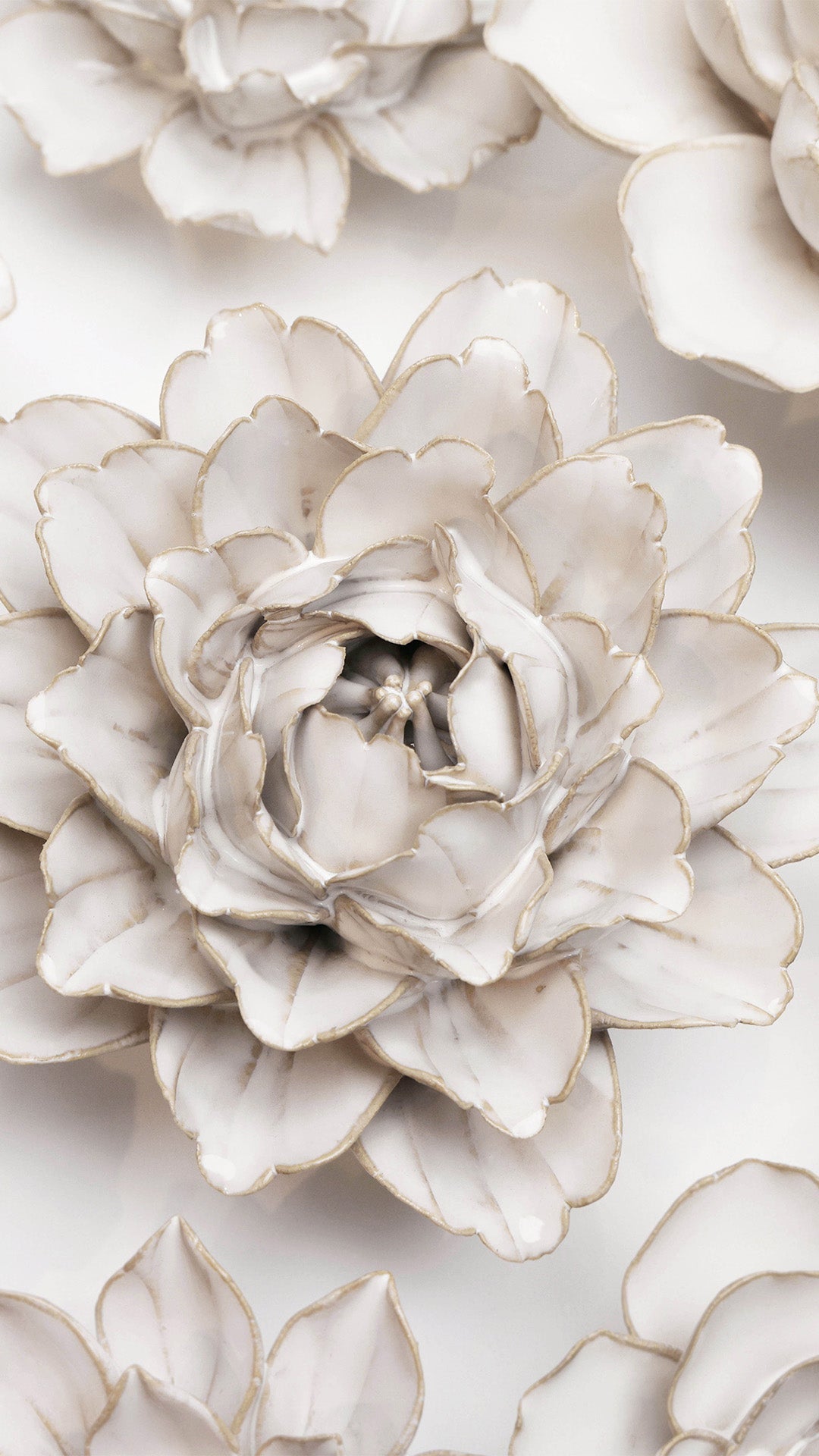 Ivory Comanche Peony ceramic wall flower styled on wall — Coastal Collection — Chive Studio Toronto