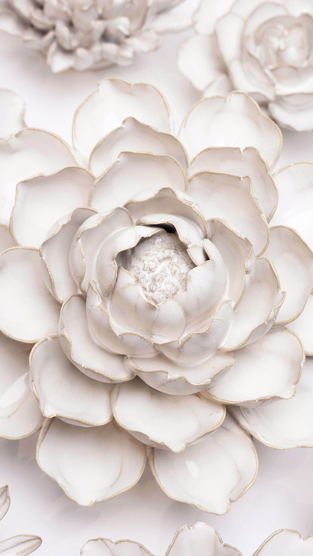Ivory Empire Cabbage Flower ceramic wall flower styled on wall — Coastal Collection — Chive Studio Toronto