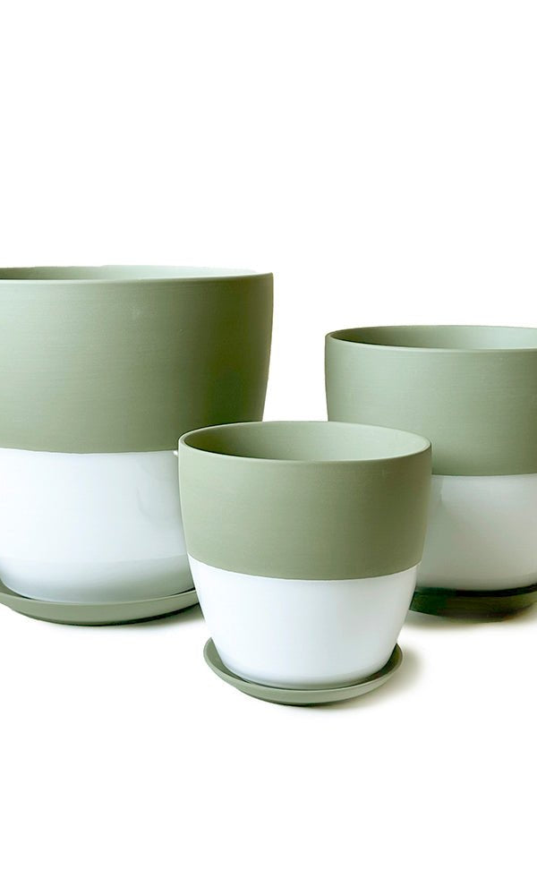 Dyad Porcelain Modern Indoor Plant Pot With Saucer | 6, 8 & 10 inches - Chive Ceramics Studio - Pots - Chive Ceramics Studio