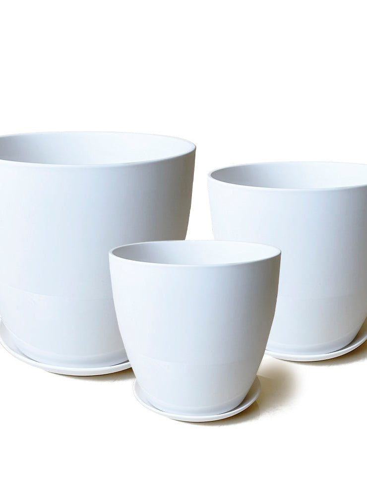 Dyad Porcelain Modern Indoor Plant Pot With Saucer | 6, 8 & 10 inches - Chive Ceramics Studio - Pots - Chive Ceramics Studio