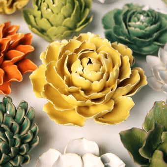Buttercup Yellow Gay Paree Peony - Chive Ceramics Studio - Ceramic Flowers - Chive Ceramics Studio