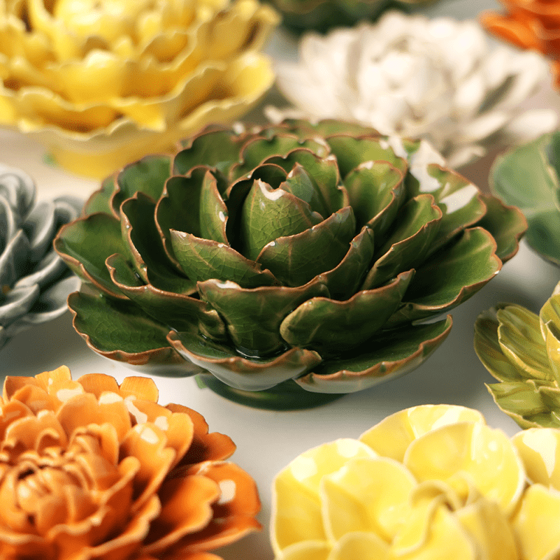 Avocado Green Keiko Peony - Chive Ceramics Studio - Ceramic Flowers - Chive Ceramics Studio