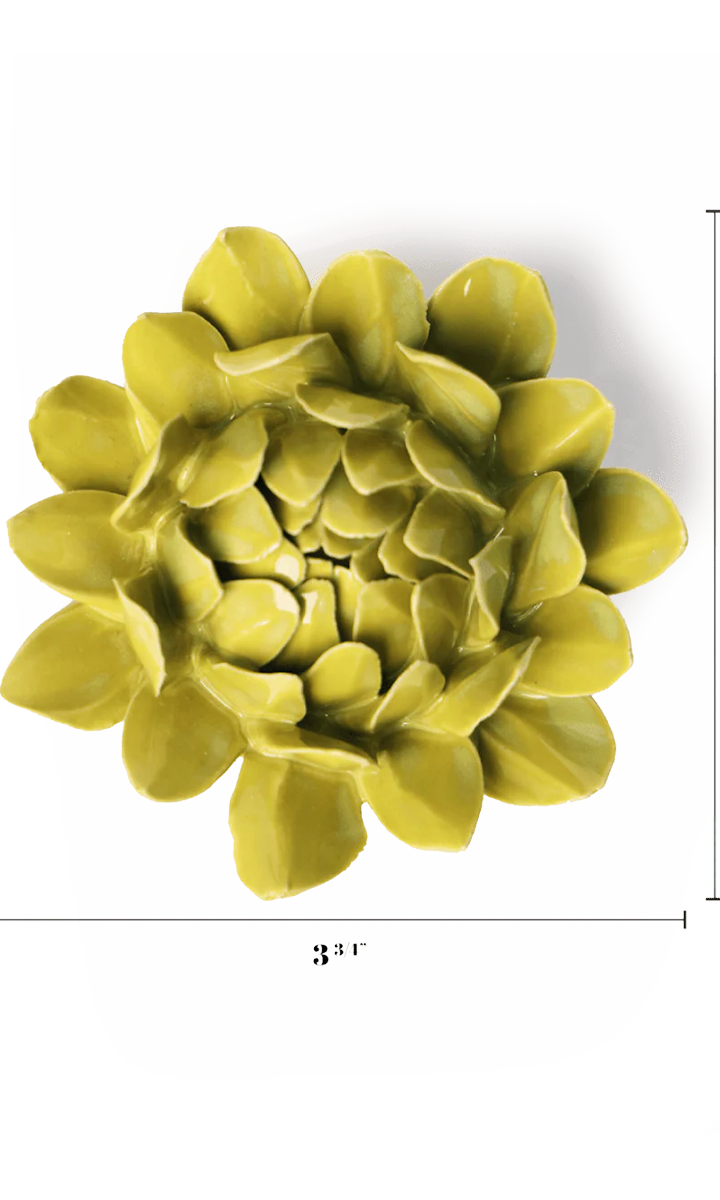 chartreuse Sugarbush Protea ceramic wall flower — English Garden Collection — handmade by Chive Studio Toronto