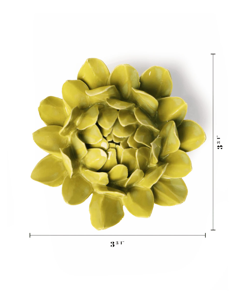 Chartreuse Protea ceramic wall flower — English Garden collection — designed in Toronto by Chive Studio