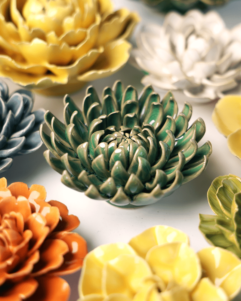 Jungle Green Pompom Mum - Chive Ceramics Studio - Ceramic Flowers - Chive Ceramics Studio