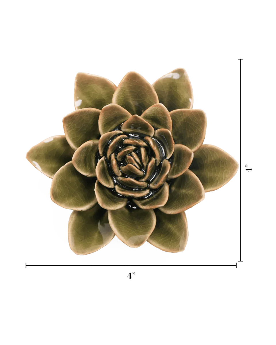 Olive Green Echeveria ceramic wall flower — English Garden collection — designed in Toronto by Chive Studio