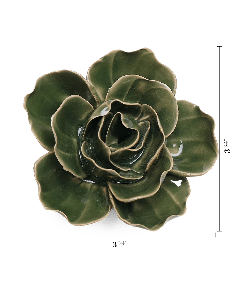 Fir Green Butterfly Ranunculus ceramic wall flower — English Garden collection — designed in Toronto by Chive Studio