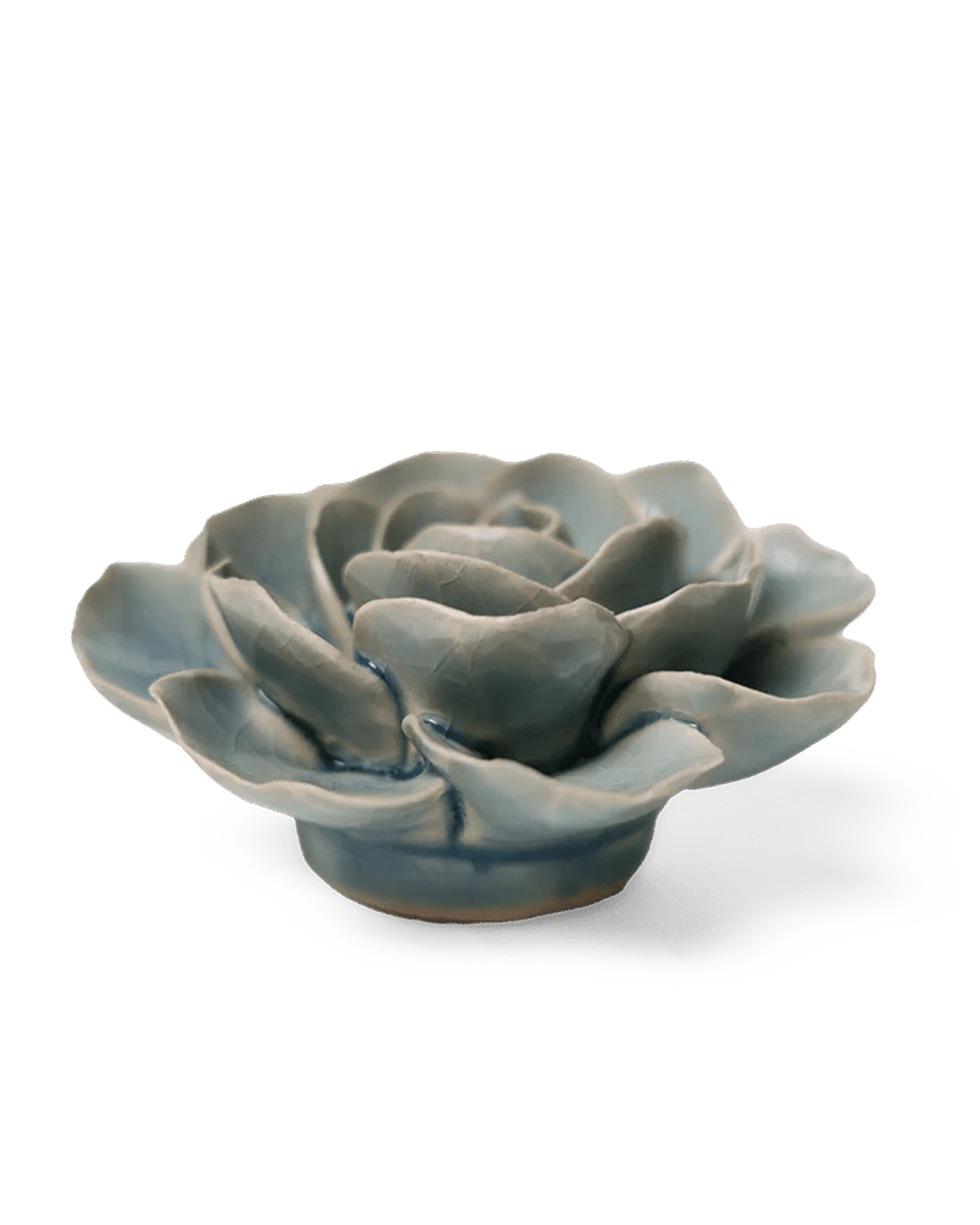 Powder Blue Amandine Ranunculus ceramic wall flower side view — English Garden collection — designed in Toronto by Chive Studio