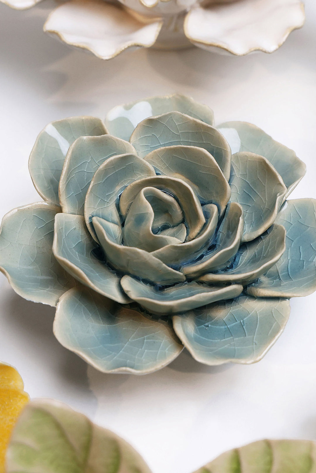 Powder Blue Amandine Ranunculus - Chive Ceramics Studio - Ceramic Flowers - Chive Ceramics Studio