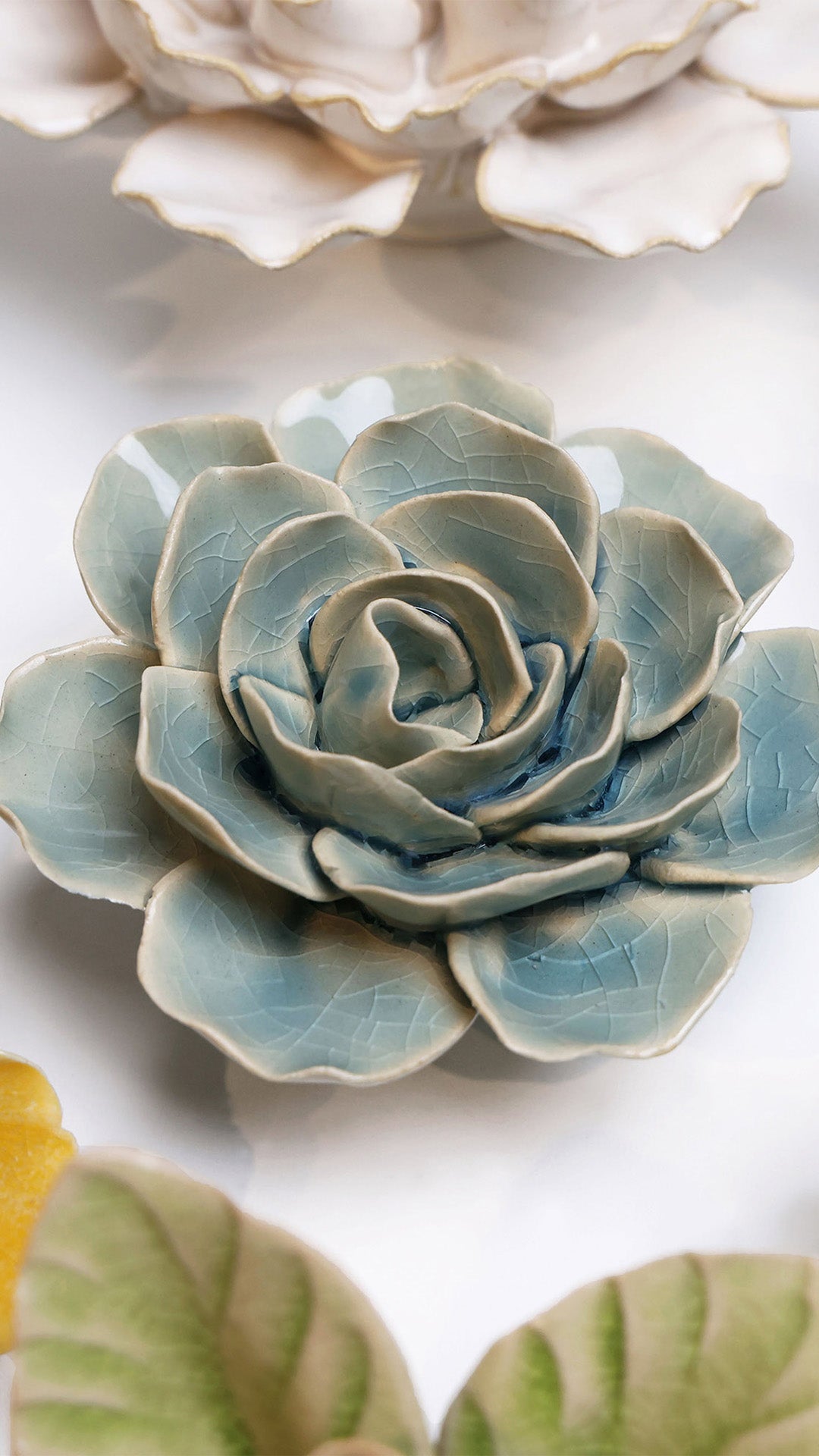 Powder Blue Amandine Ranunculus - Chive Ceramics Studio - Ceramic Flowers - Chive Ceramics Studio