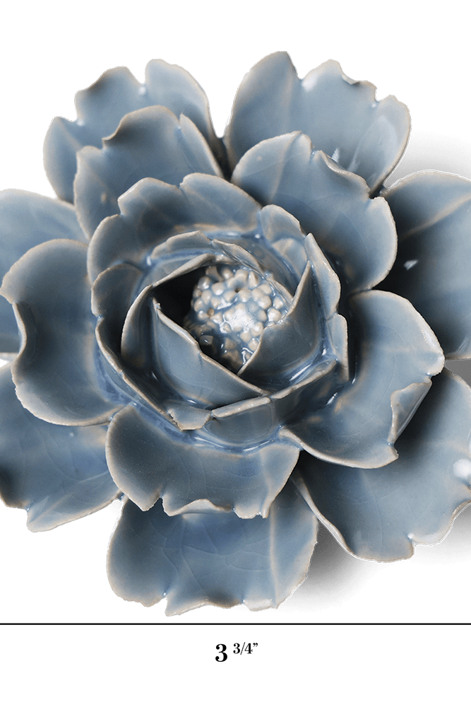 Pastel Blue Rose ceramic wall flower dimensions — English Garden collection — designed in Toronto by Chive Studio