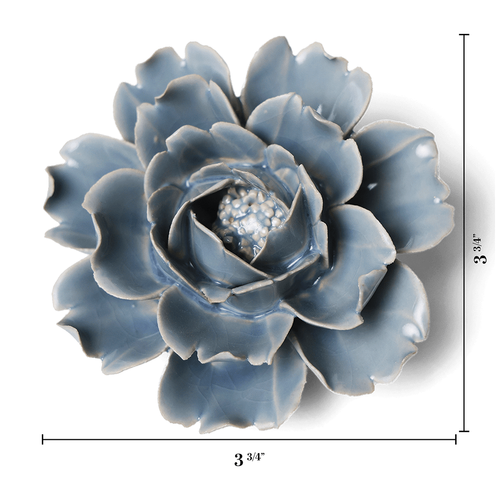 Pastel Blue Rose ceramic wall flower dimensions — English Garden collection — designed in Toronto by Chive Studio