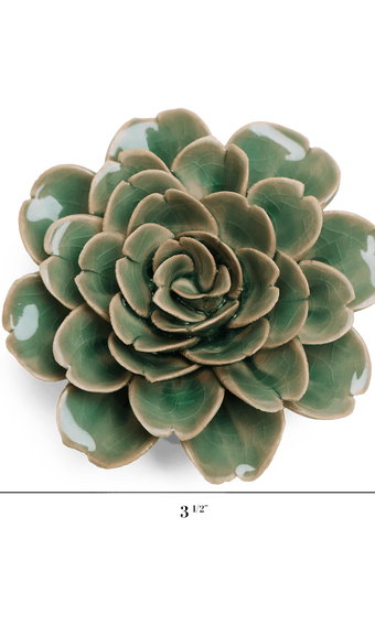 Jungle Green Rose ceramic wall flower — English Garden collection — by Chive Studio