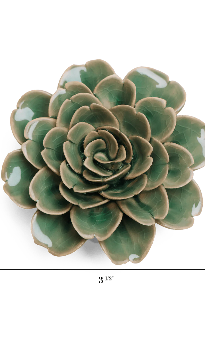 Jungle Green Rose ceramic wall flower — English Garden collection — by Chive Studio