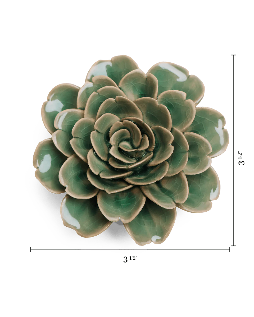 Jungle Green Rose ceramic wall flower — English Garden collection — designed in Toronto by Chive Studio