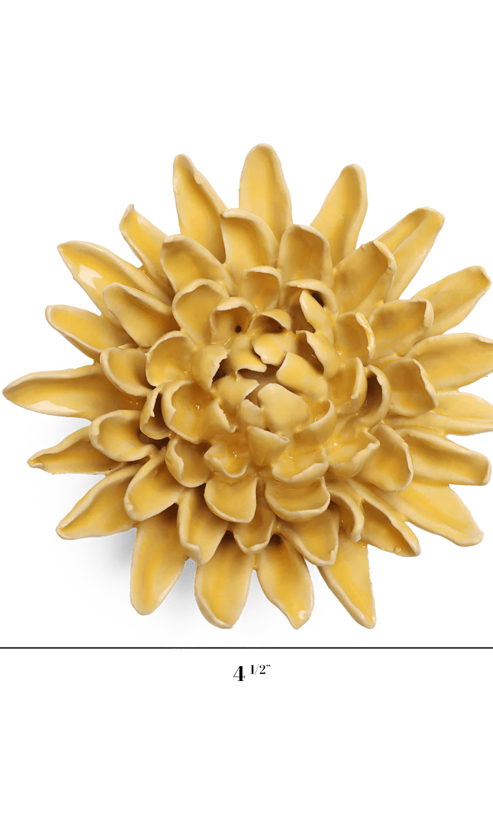 Buttercup Yellow Chrysanthemum ceramic wall flower — English Garden collection — by Chive Studio