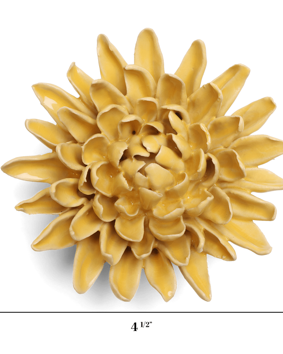 Buttercup Yellow Chrysanthemum ceramic wall flower — English Garden collection — designed in Toronto by Chive Studio