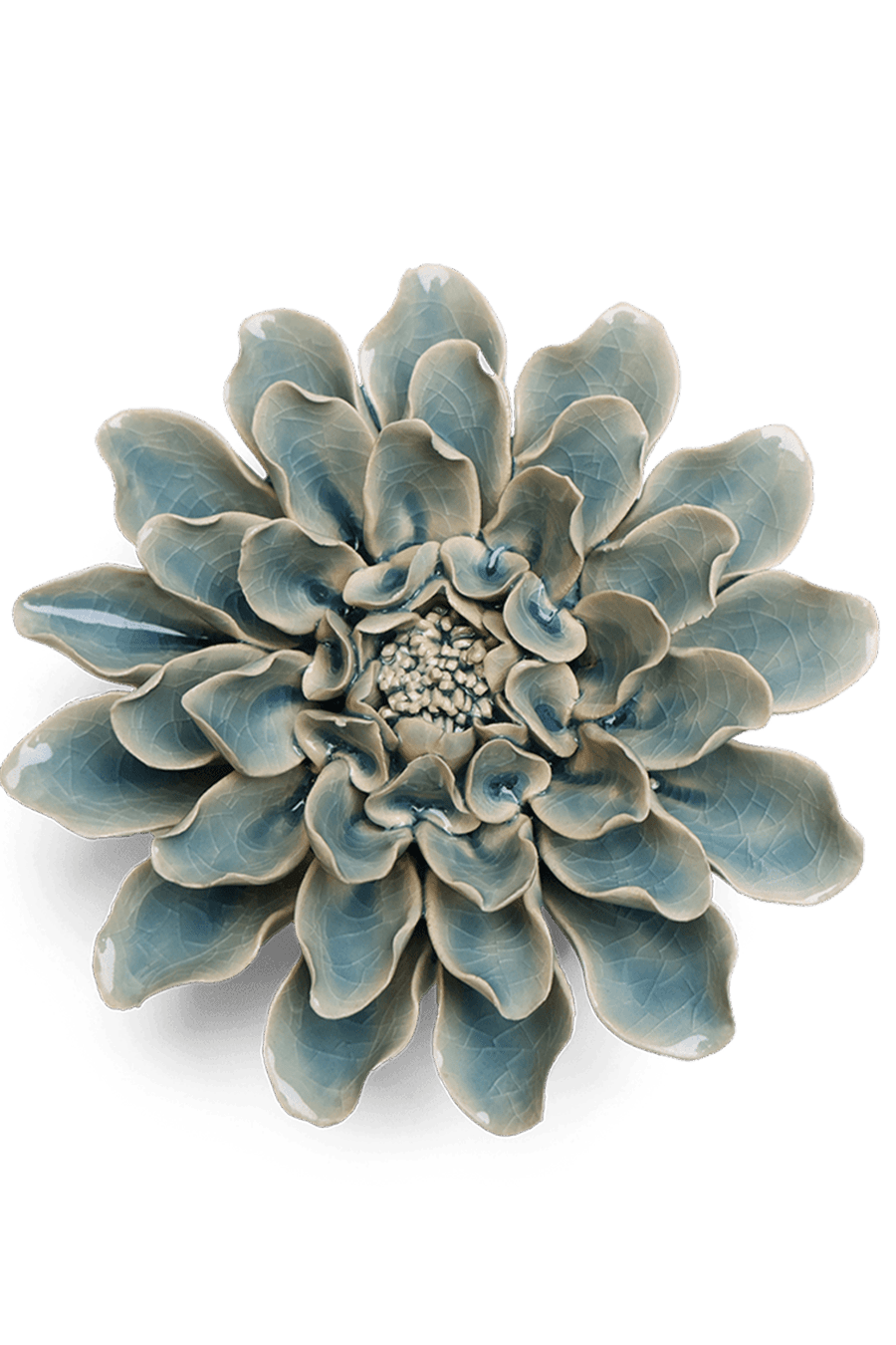 Powder Blue Aphrodite Dahlia ceramic wall flower — English Garden collection — designed in Toronto by Chive Studio