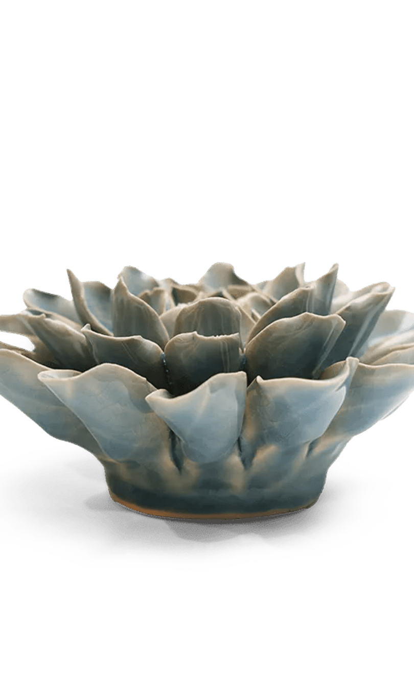 Powder Blue Aphrodite Dahlia ceramic wall flower — English Garden collection — by Chive Studio