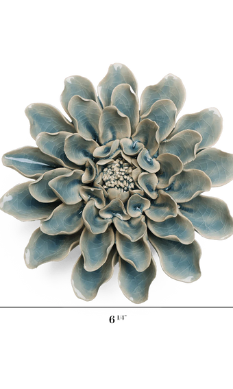 Powder Blue Aphrodite Dahlia ceramic wall flower — English Garden collection — designed in Toronto by Chive St