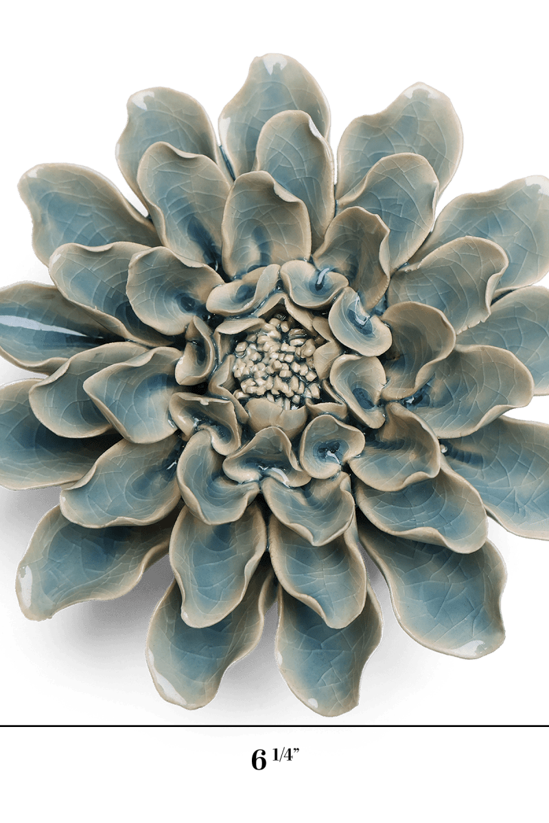 Powder Blue Aphrodite Dahlia ceramic wall flower — English Garden collection — designed in Toronto by Chive Studio