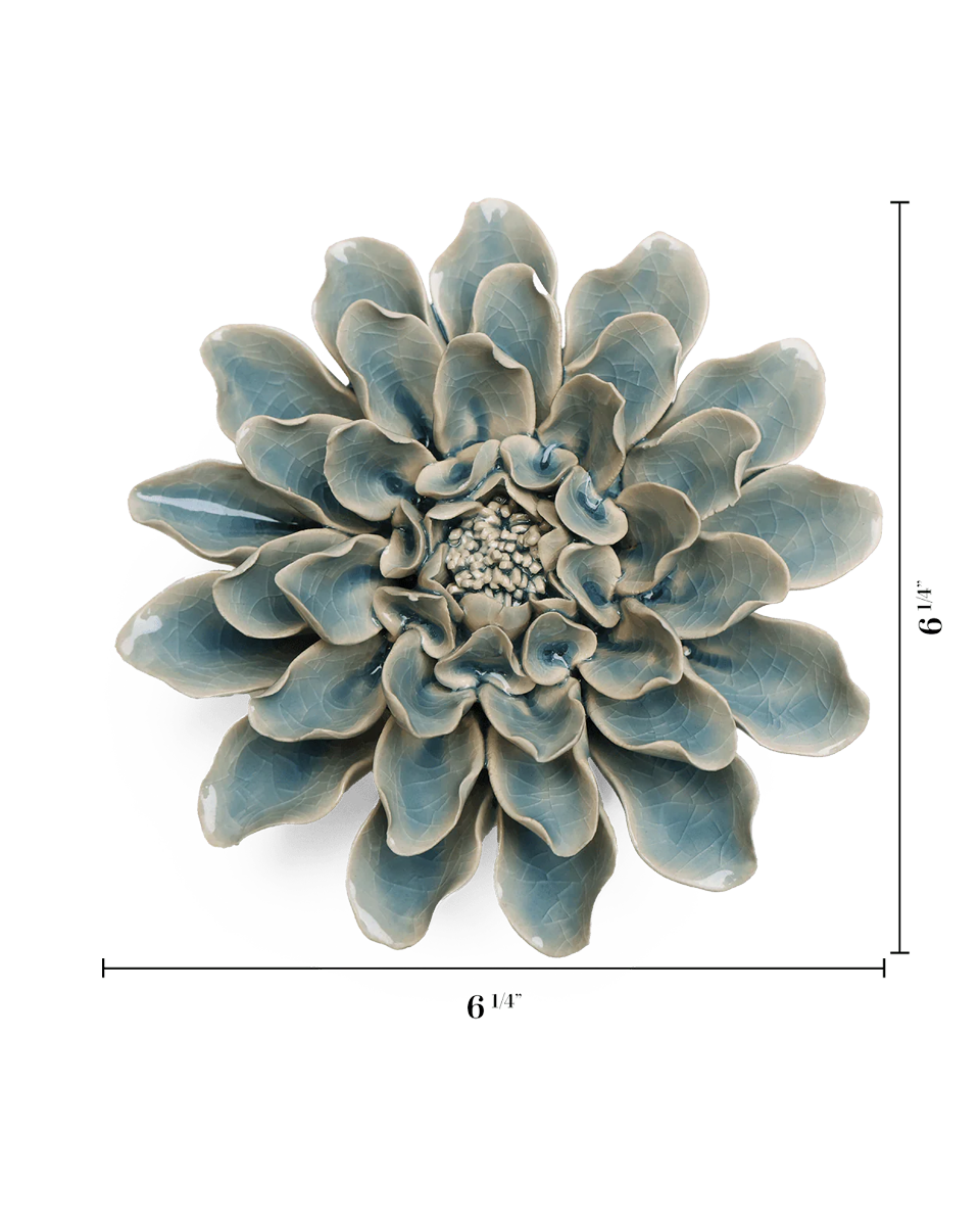 Powder Blue Aphrodite Dahlia ceramic wall flower — English Garden collection — designed in Toronto by Chive St