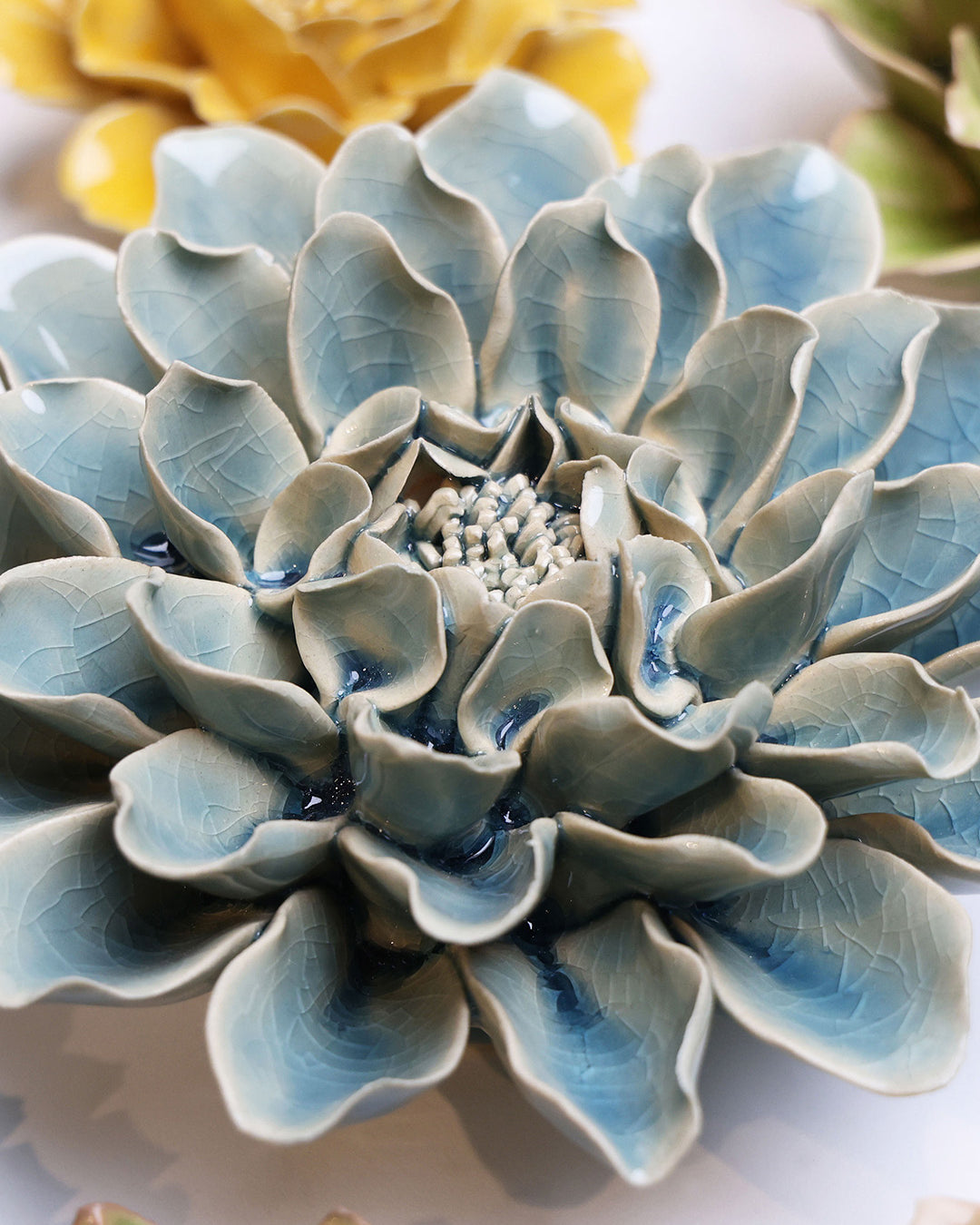 Powder Blue Aphrodite Dahlia - Chive Ceramics Studio - Ceramic Flowers - Chive Ceramics Studio