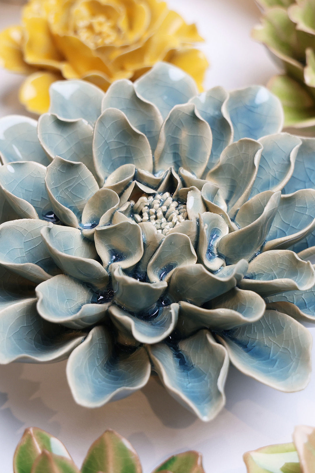 Powder Blue Aphrodite Dahlia - Chive Ceramics Studio - Ceramic Flowers - Chive Ceramics Studio