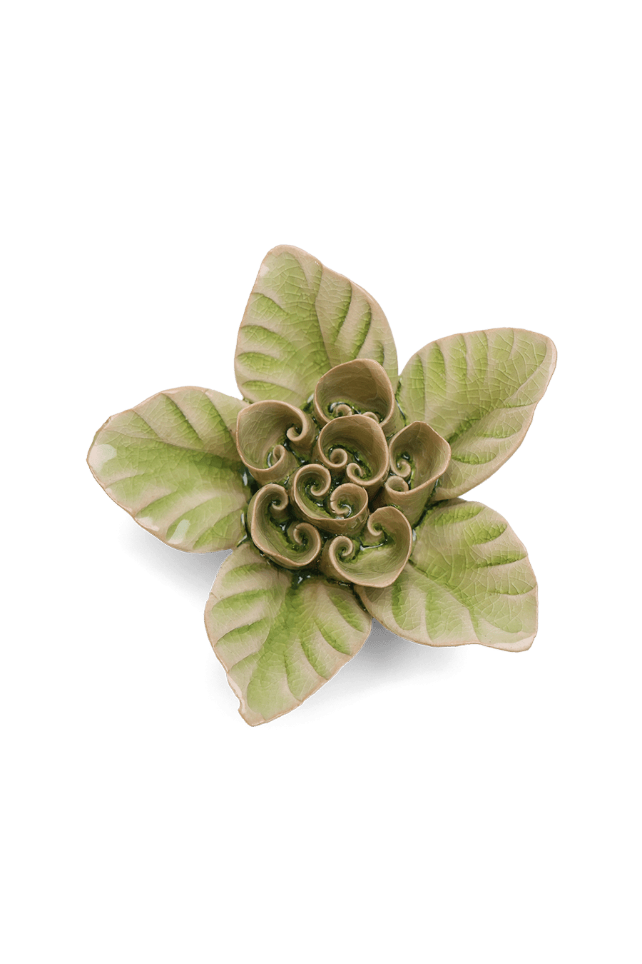 Peridot Lotus ceramic wall flower — English Garden collection — designed in Toronto by Chive Studio