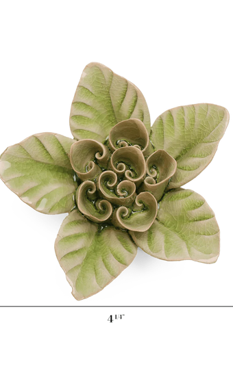 Peridot Green Maiden Lotus ceramic wall flower — English Garden — by Chive Studio