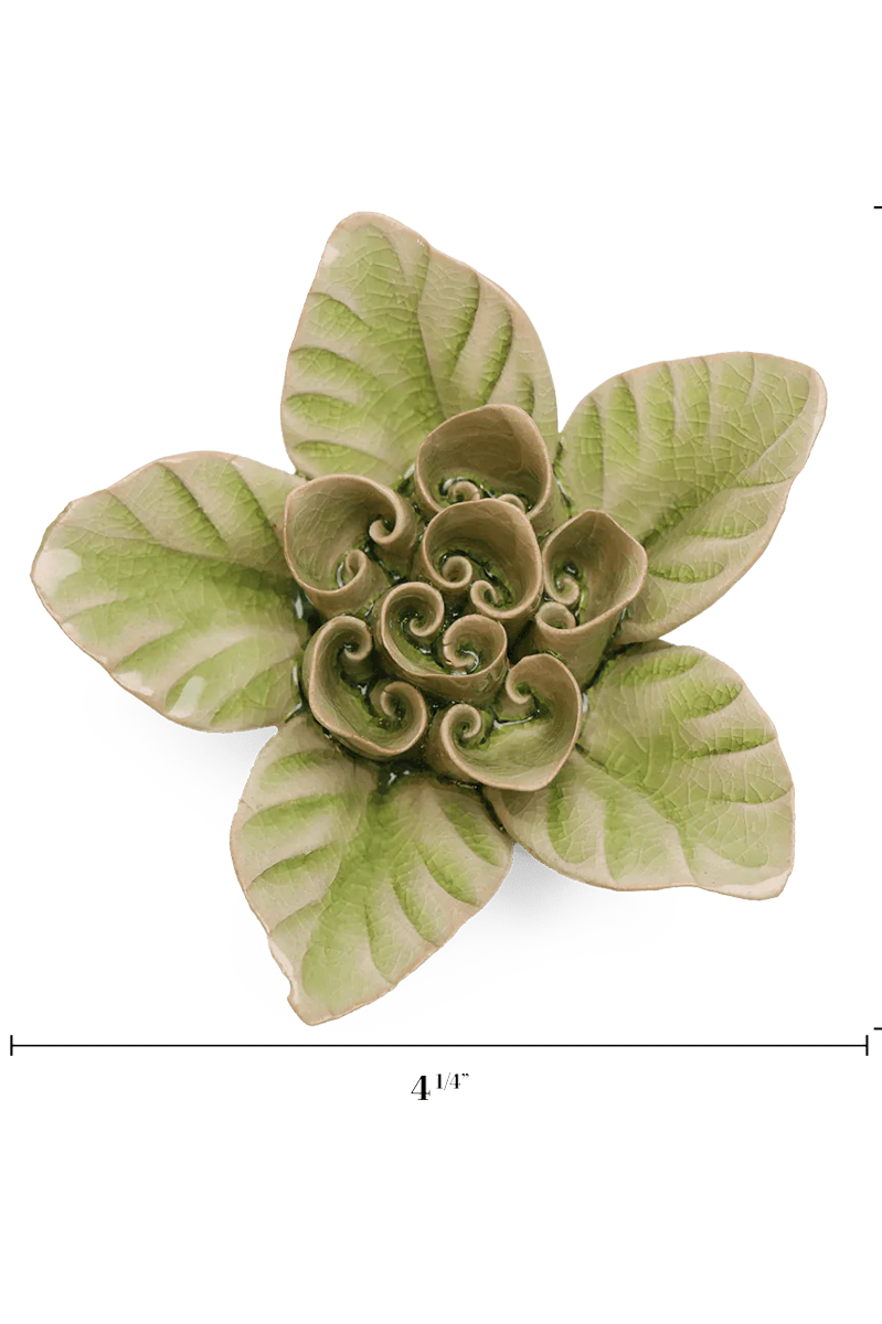 Peridot Green Maiden Lotus ceramic wall flower — English Garden — handmade by Chive Studio Toronto