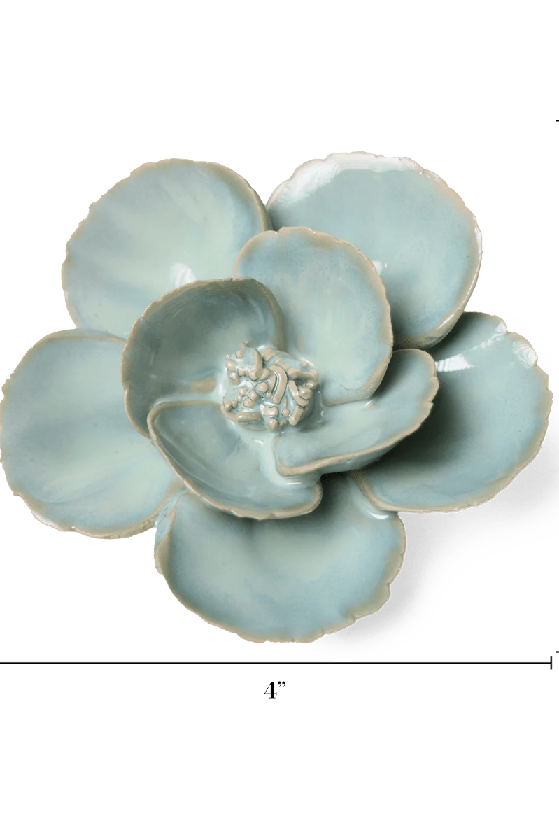 Blue Milk Poppy ceramic wall flower — English Garden collection — designed in Toronto by Chive Studio