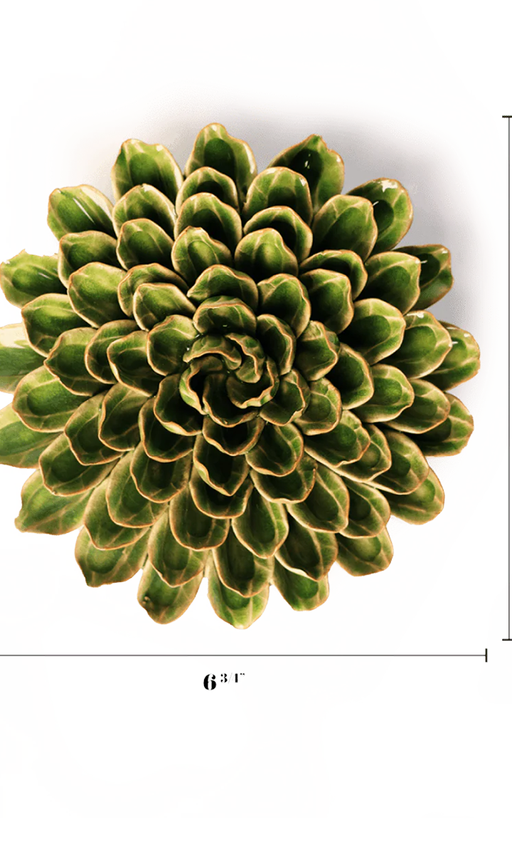 Avocado green Unicorn Zinnia ceramic wall flower — English Garden Collection — handmade by Chive Studio Toronto