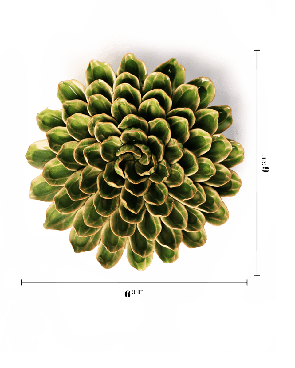 Avocado green Unicorn Zinnia ceramic wall flower — English Garden Collection — handmade by Chive Studio Toronto