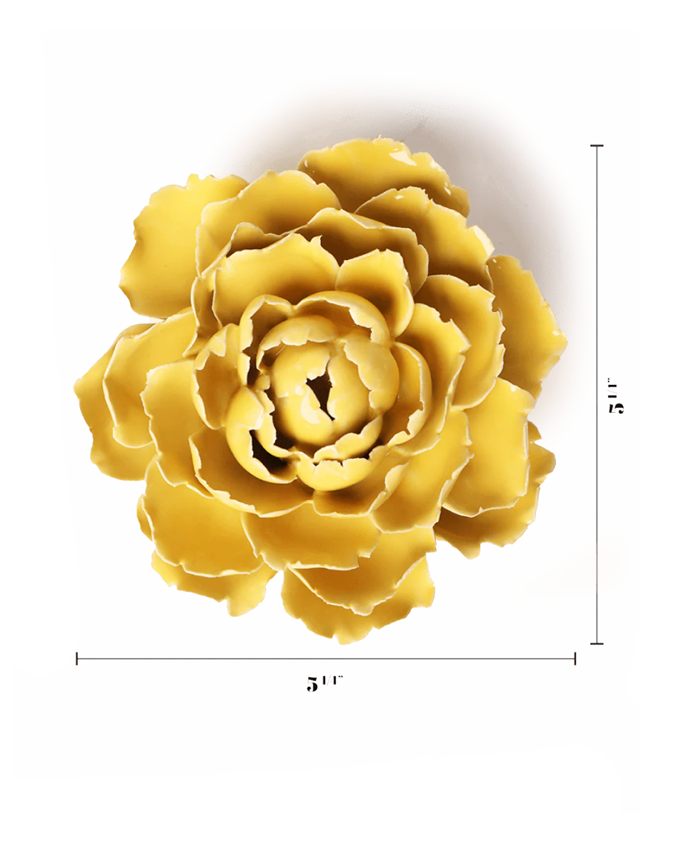Buttercup yellow Gay Paree Peony ceramic wall flower — English Garden Collection — handmade by Chive Studio Toronto