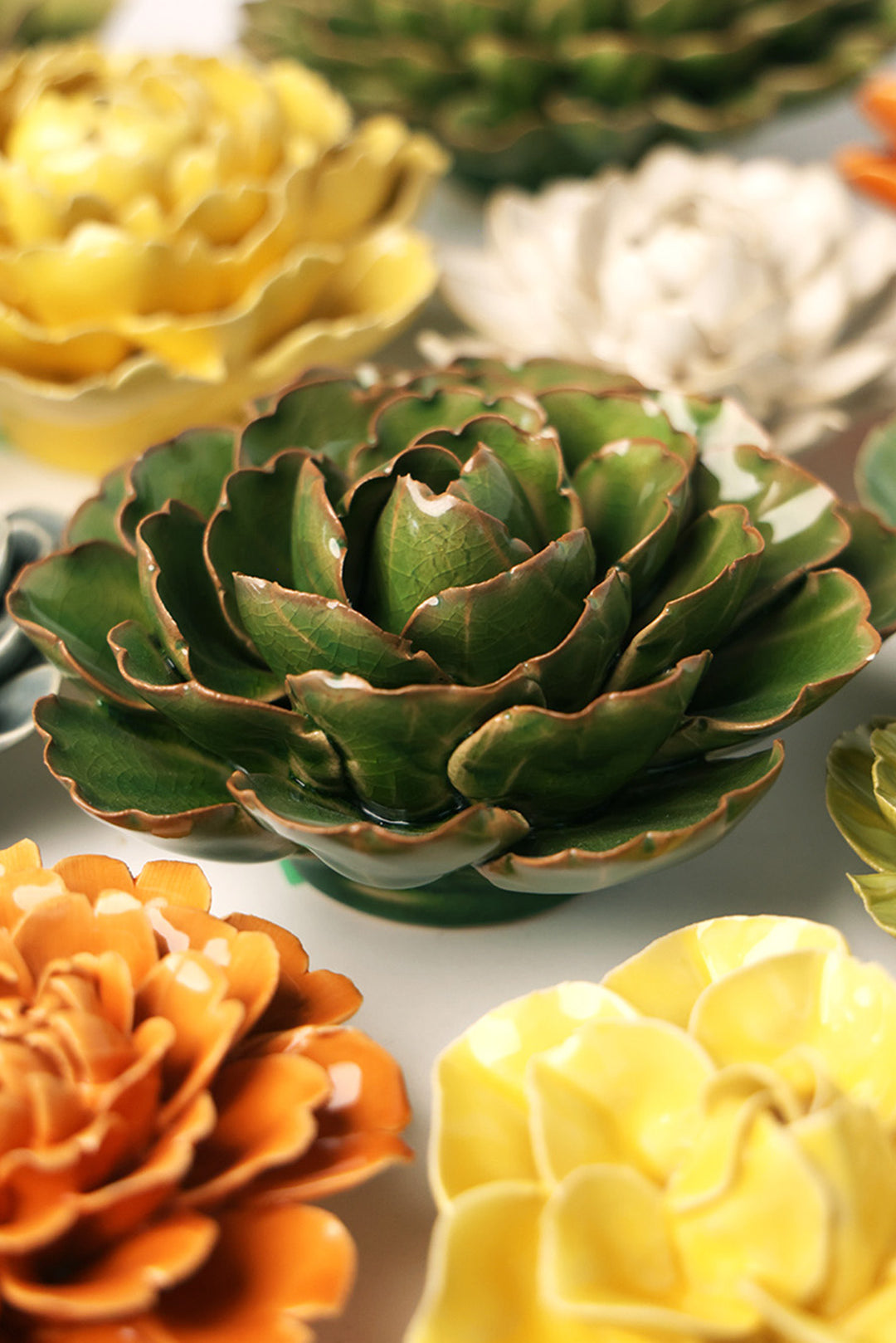 Avocado Green Keiko Peony - Chive Ceramics Studio - Ceramic Flowers - Chive Ceramics Studio