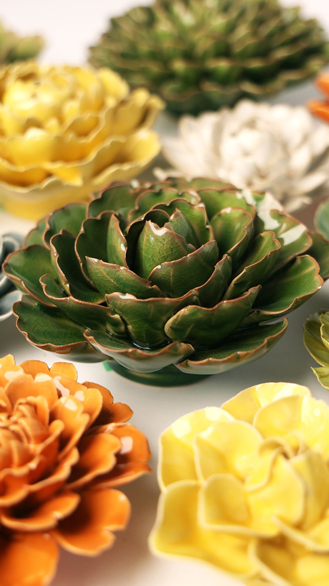 Avocado green Keiko Peony ceramic wall flower — English Garden Collection — handmade by Chive Studio Toronto