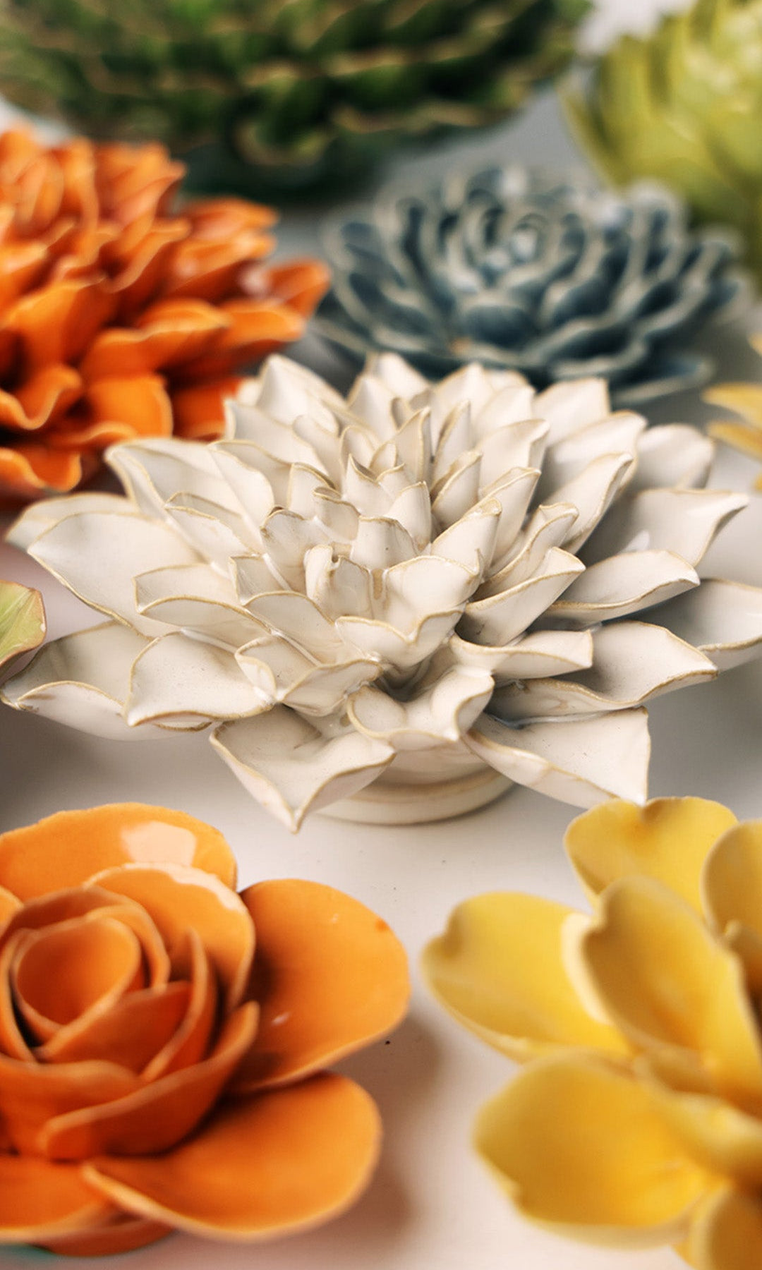 Ivory Autumn Azalea ceramic wall flower — English Garden Collection — handmade by Chive Studio Toronto