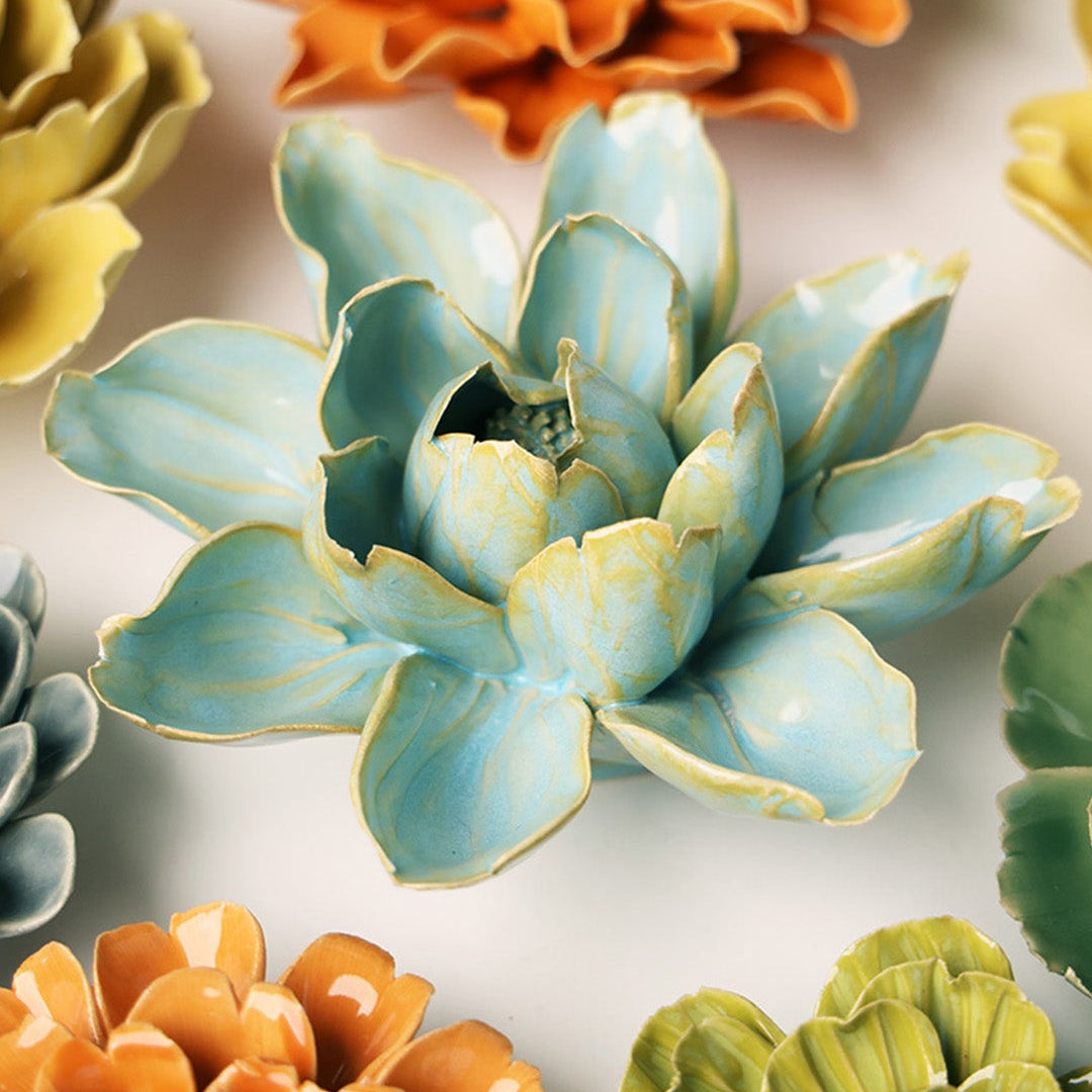 Robin's egg blue Aurora Water Lily ceramic wall flower — English Garden Collection — handmade by Chive Studio Toronto