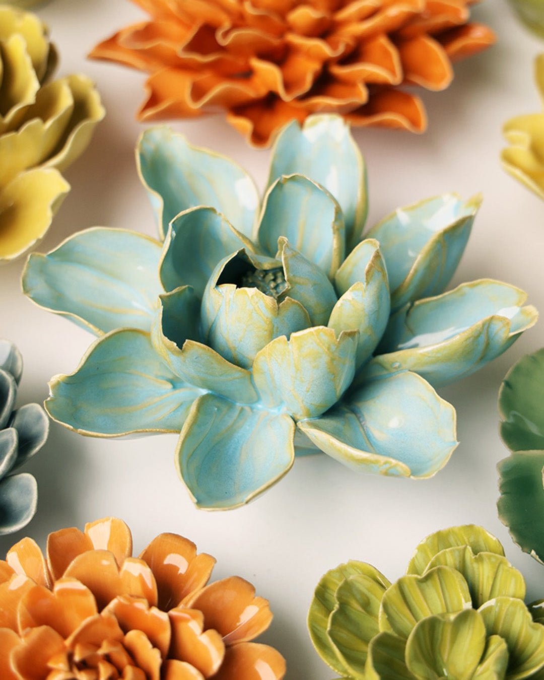 Robin's egg blue Aurora Water Lily ceramic wall flower — English Garden Collection — handmade by Chive Studio Toronto