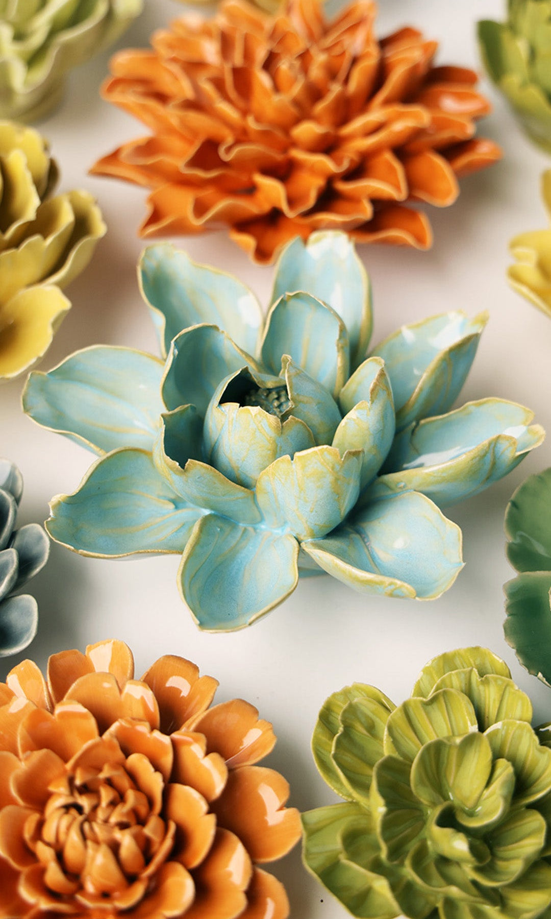 Robin's egg blue Aurora Water Lily ceramic wall flower — English Garden Collection — handmade by Chive Studio Toronto