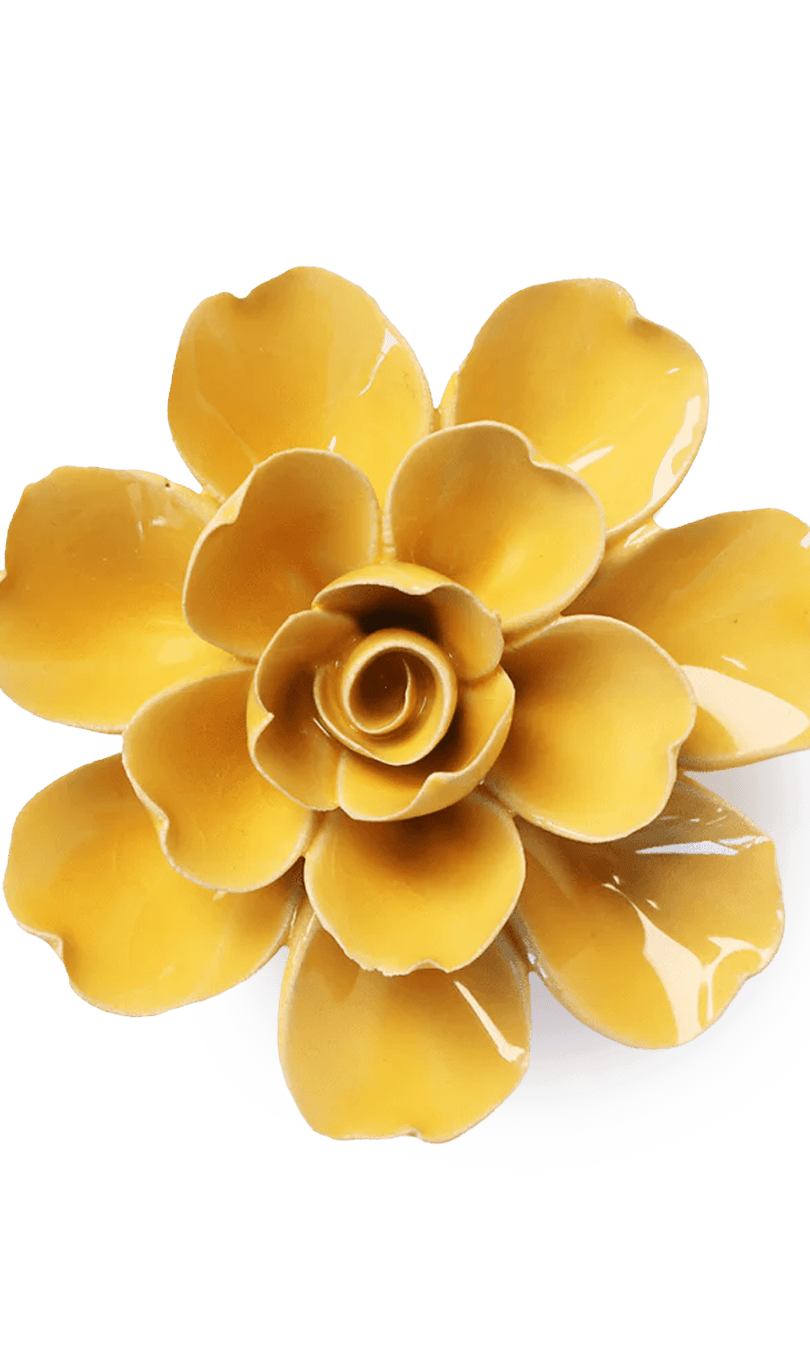 Burnt Yellow Gardenia ceramic wall flower — English Garden collection — designed in Toronto by Chive Studio
