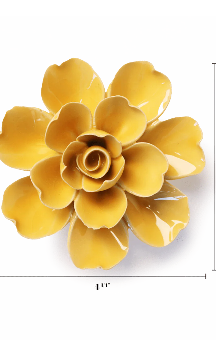 Burnt Yellow Gardenia ceramic wall flower — English Garden collection — designed in Toronto by Chive Studio