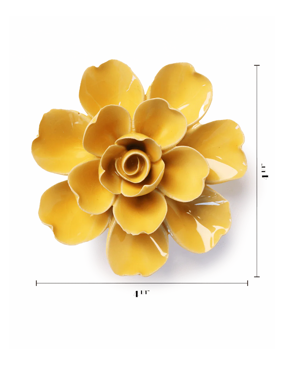 Burnt Yellow Gardenia ceramic wall flower — English Garden collection — designed in Toronto by Chive Studio