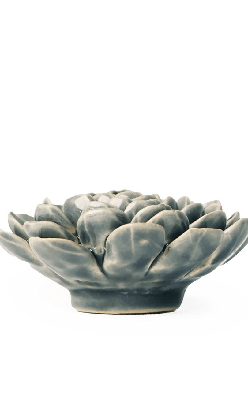 Pewter blue Zinderella Zinnia ceramic wall flower — English Garden Collection — handmade by Chive Studio Toronto