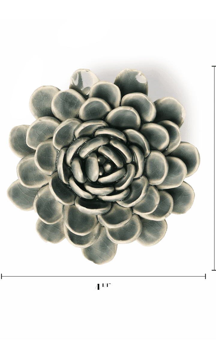 Pewter blue Zinderella Zinnia ceramic wall flower — English Garden Collection — handmade by Chive Studio Toronto