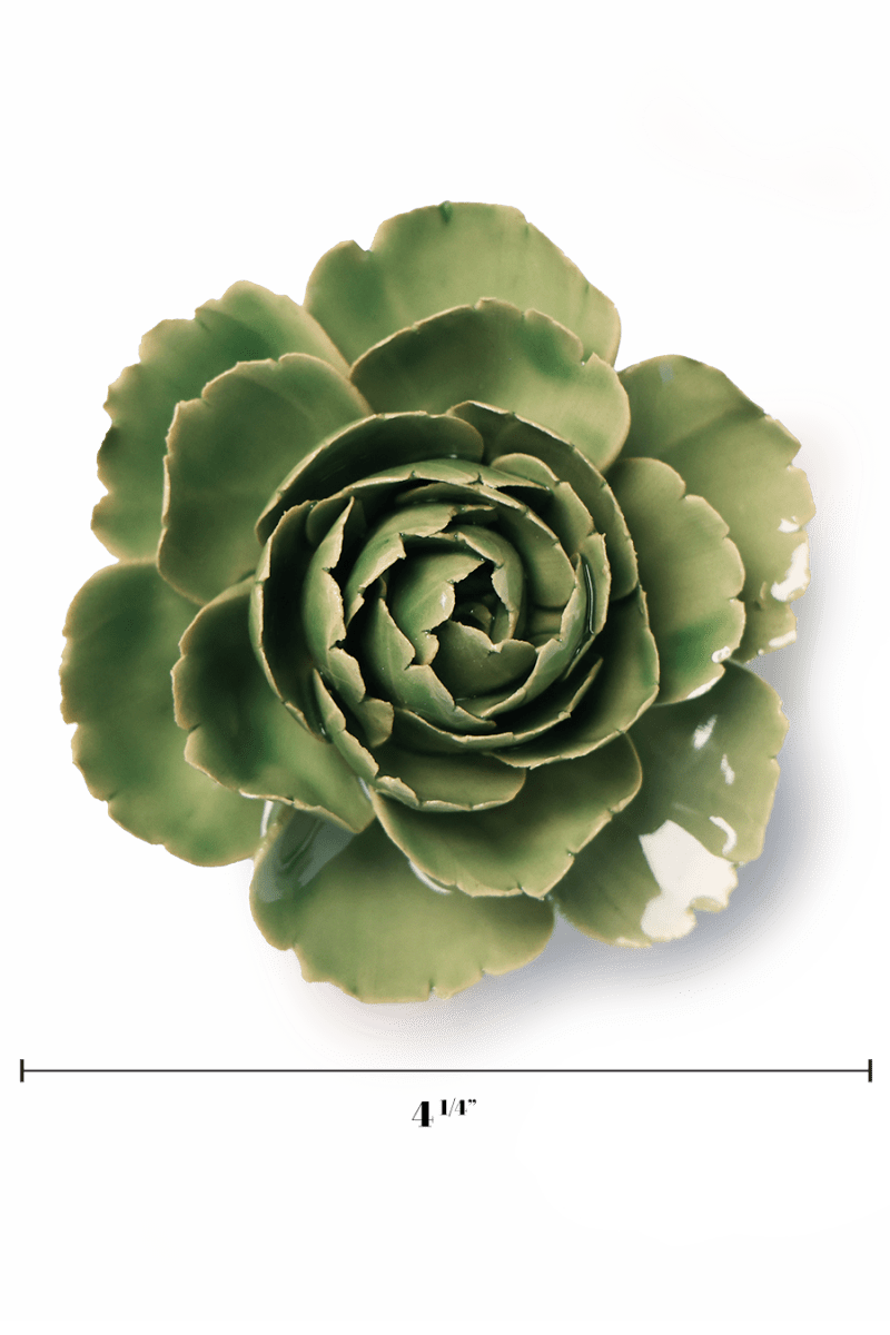 Green Rose ceramic wall flower - English Garden collection - handmade by Chive Studio Toronto