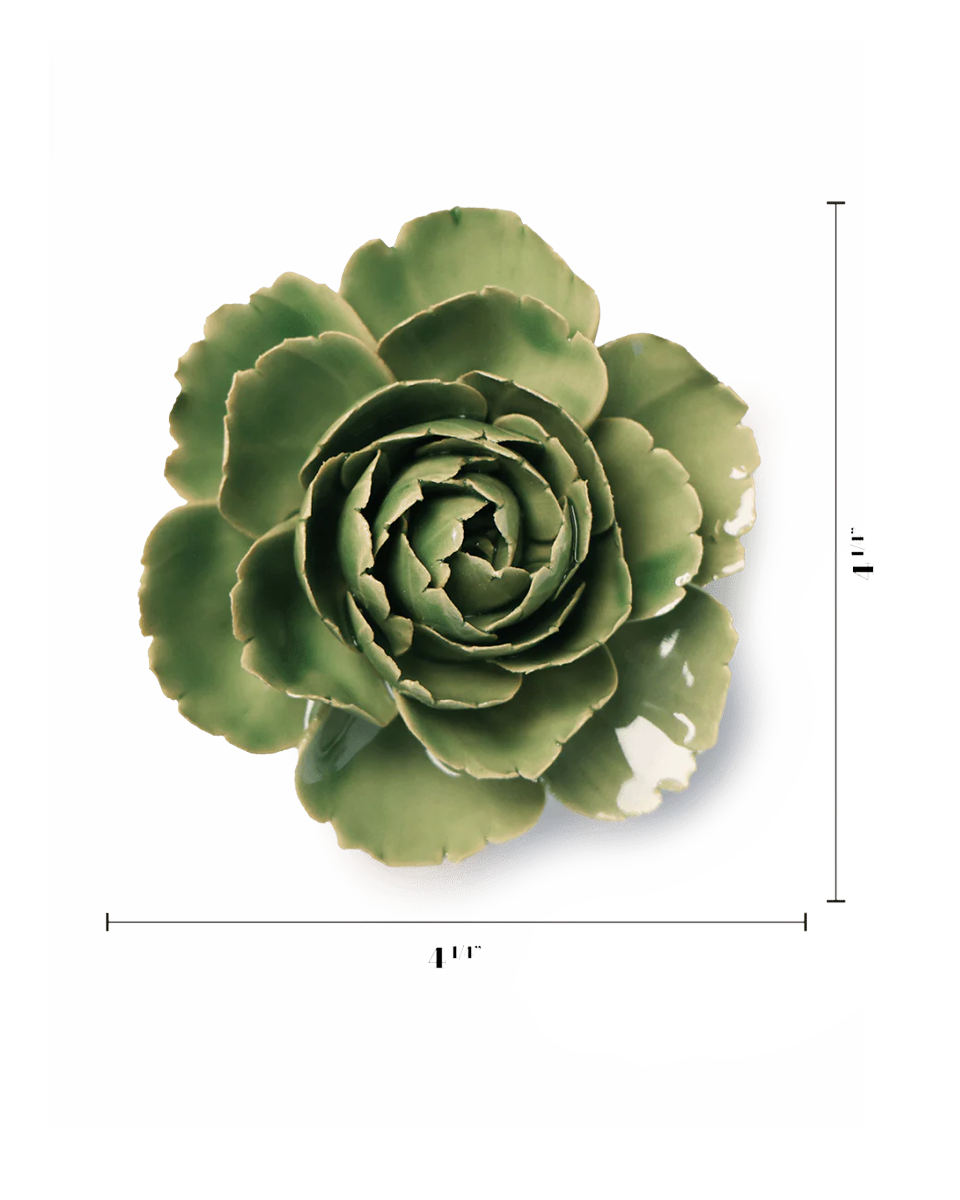 Green Rose ceramic wall flower — English Garden collection — designed in Toronto by Chive Studio