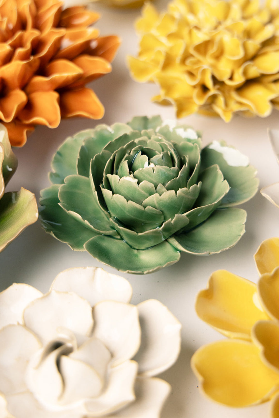 Green Rose ceramic wall flower - English Garden collection - handmade by Chive Studio Toronto