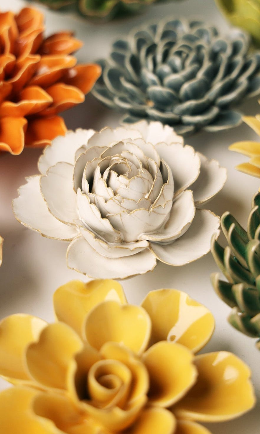 Ivory English Rose ceramic wall flower — English Garden Collection — handmade by Chive Studio Toronto